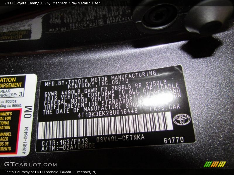 Magnetic Gray Metallic / Ash 2011 Toyota Camry LE V6