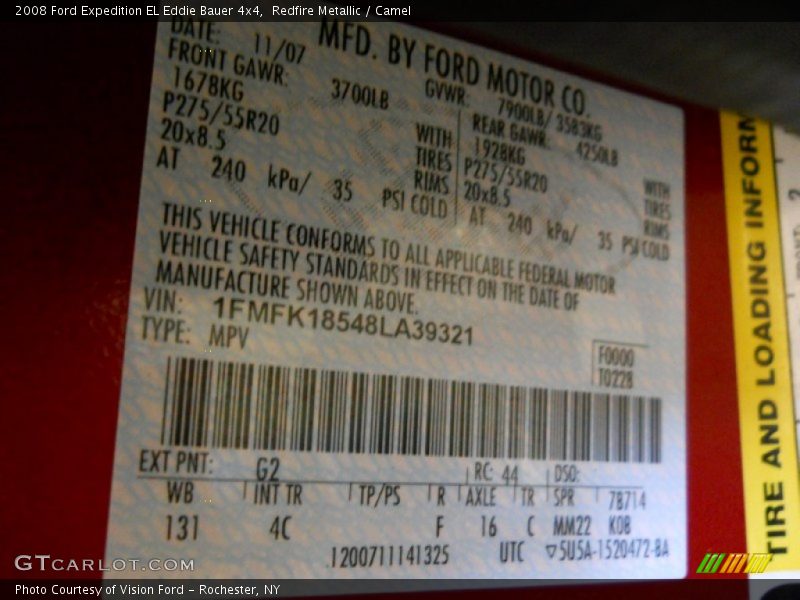 Redfire Metallic / Camel 2008 Ford Expedition EL Eddie Bauer 4x4