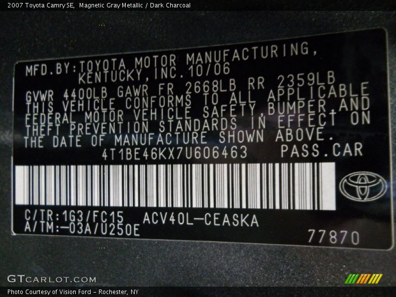 Magnetic Gray Metallic / Dark Charcoal 2007 Toyota Camry SE
