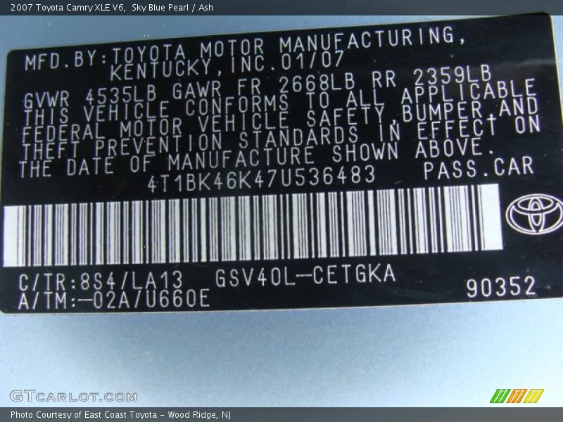 Sky Blue Pearl / Ash 2007 Toyota Camry XLE V6