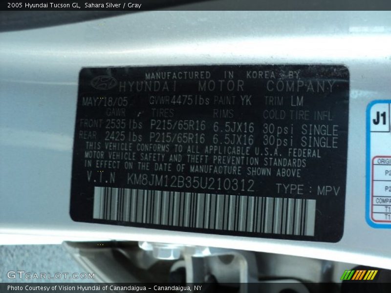 Sahara Silver / Gray 2005 Hyundai Tucson GL