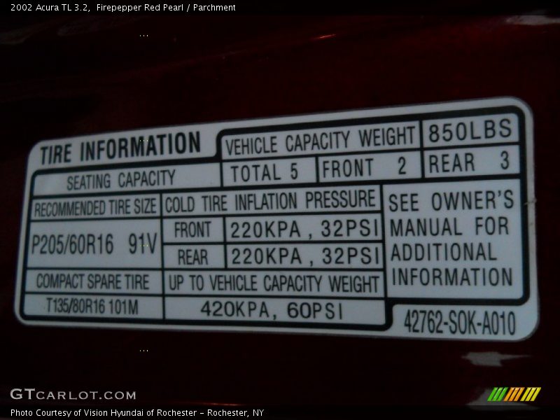 Firepepper Red Pearl / Parchment 2002 Acura TL 3.2