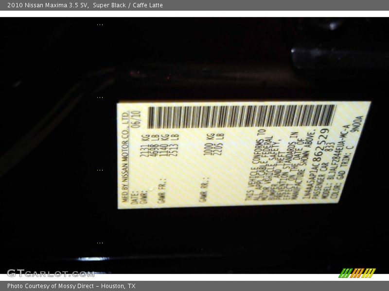 Super Black / Caffe Latte 2010 Nissan Maxima 3.5 SV
