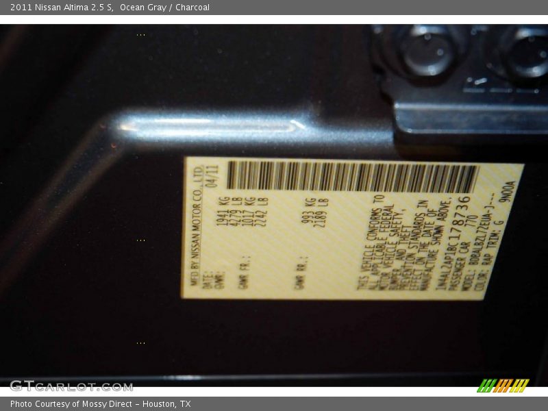 Ocean Gray / Charcoal 2011 Nissan Altima 2.5 S