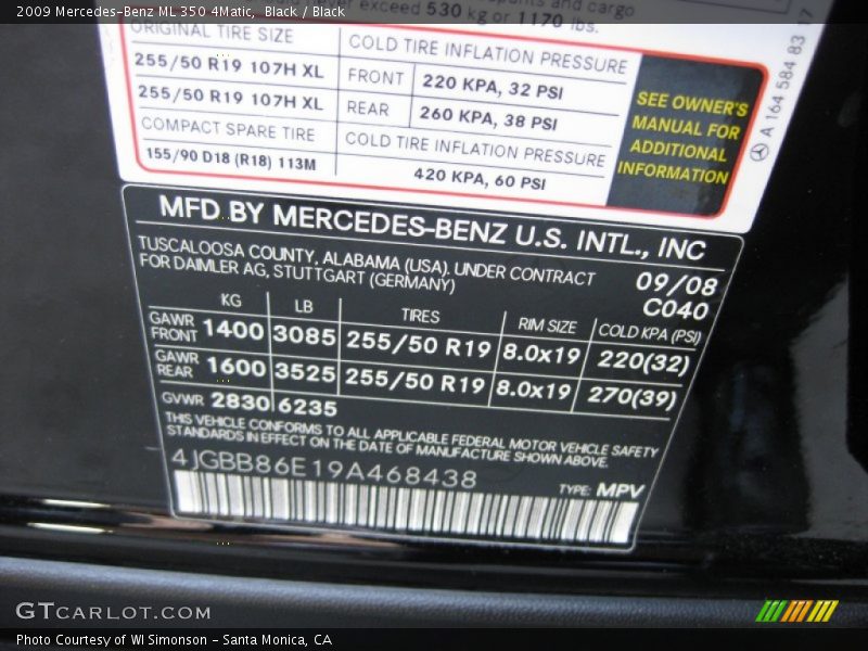 Black / Black 2009 Mercedes-Benz ML 350 4Matic