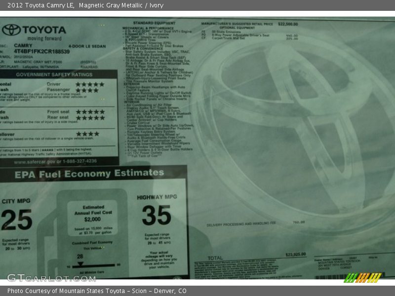 Magnetic Gray Metallic / Ivory 2012 Toyota Camry LE