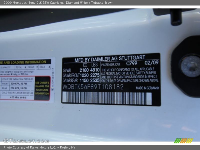 2009 CLK 350 Cabriolet Diamond White Color Code 799