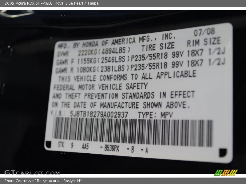 Royal Blue Pearl / Taupe 2009 Acura RDX SH-AWD