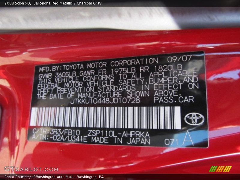 Barcelona Red Metallic / Charcoal Gray 2008 Scion xD