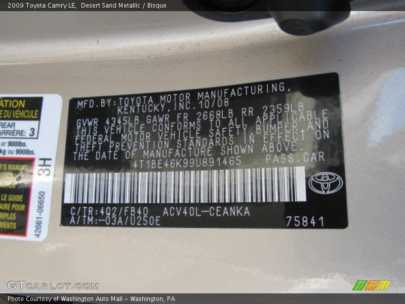 Desert Sand Metallic / Bisque 2009 Toyota Camry LE