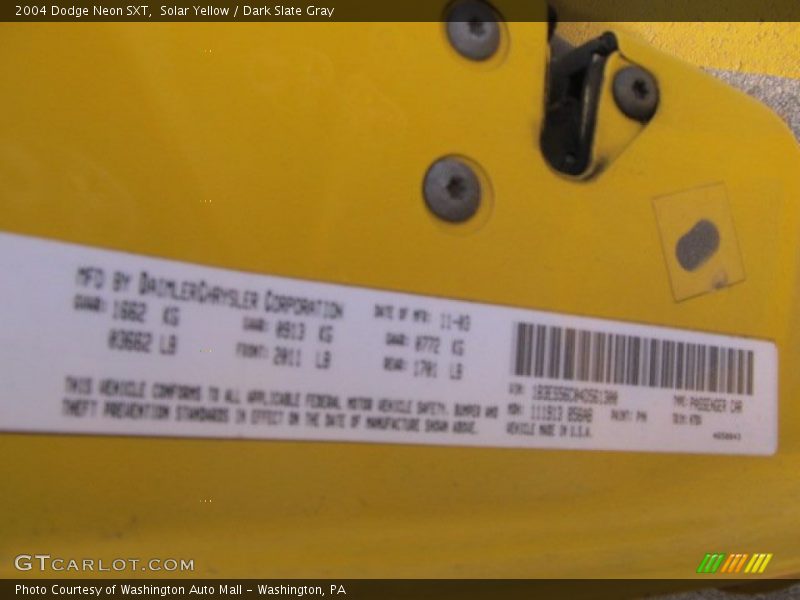 Solar Yellow / Dark Slate Gray 2004 Dodge Neon SXT