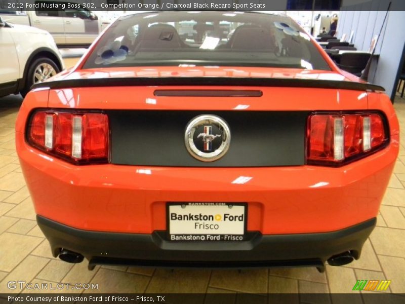 Competition Orange / Charcoal Black Recaro Sport Seats 2012 Ford Mustang Boss 302