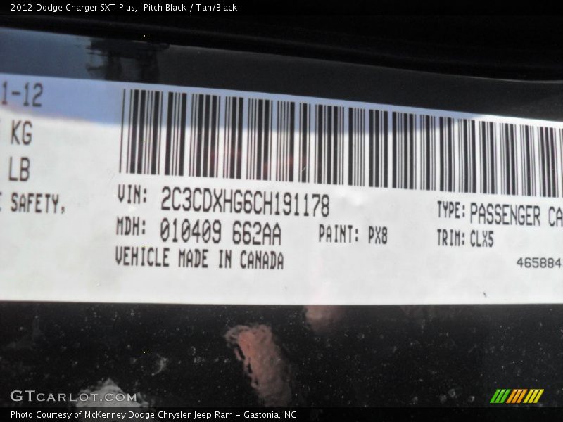 Pitch Black / Tan/Black 2012 Dodge Charger SXT Plus