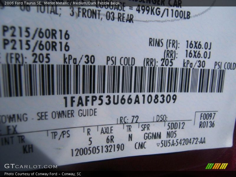 2006 Taurus SE Merlot Metallic Color Code FX