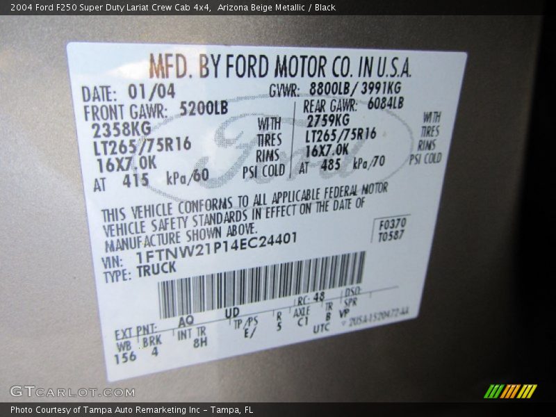 2004 F250 Super Duty Lariat Crew Cab 4x4 Arizona Beige Metallic Color Code AQ