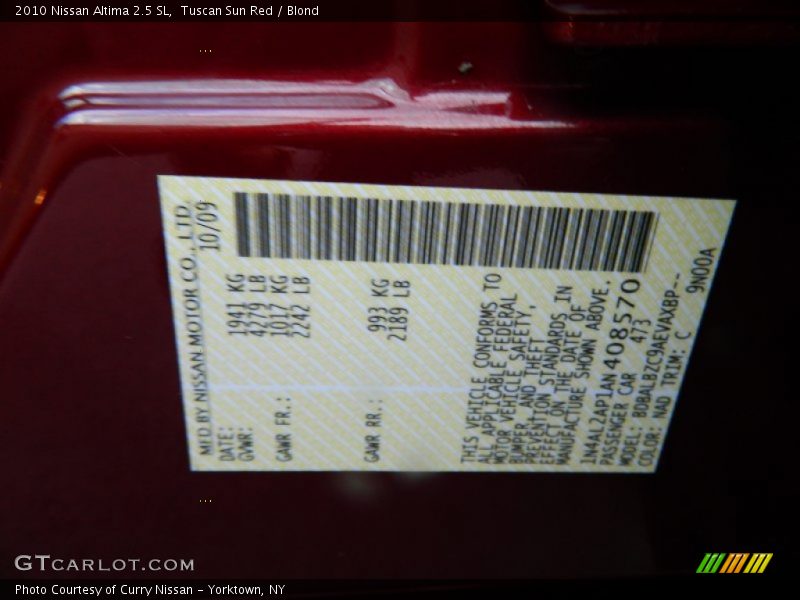 Tuscan Sun Red / Blond 2010 Nissan Altima 2.5 SL