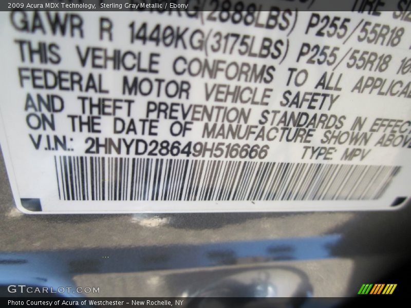 Sterling Gray Metallic / Ebony 2009 Acura MDX Technology