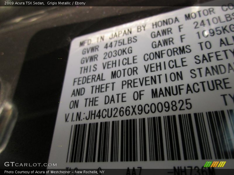 Grigio Metallic / Ebony 2009 Acura TSX Sedan