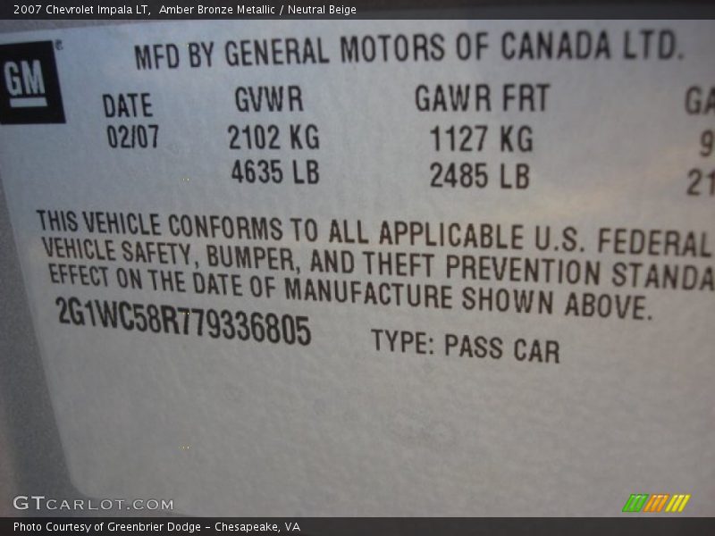 Amber Bronze Metallic / Neutral Beige 2007 Chevrolet Impala LT