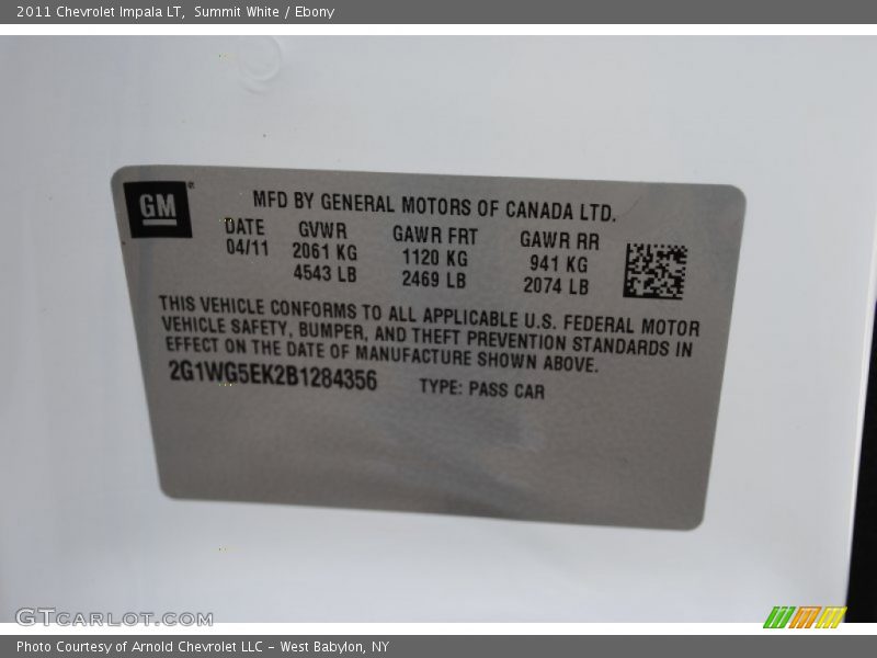 Summit White / Ebony 2011 Chevrolet Impala LT