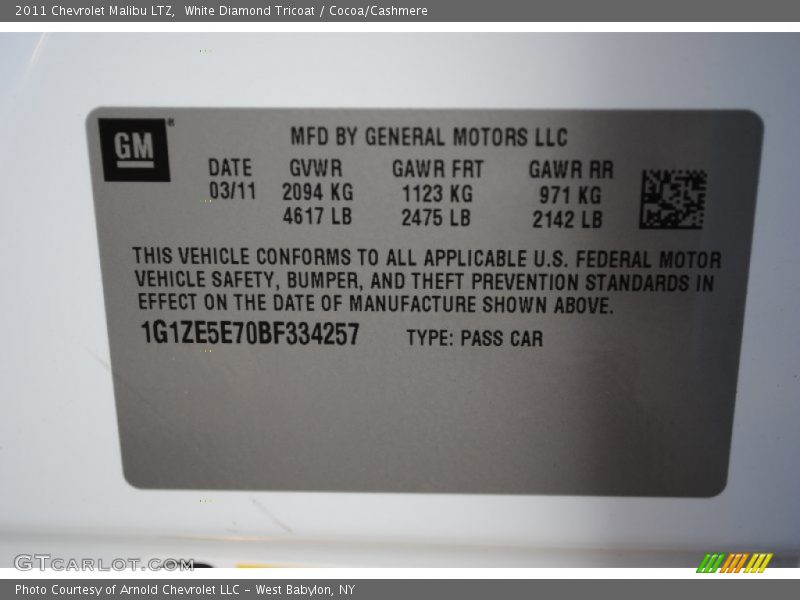 White Diamond Tricoat / Cocoa/Cashmere 2011 Chevrolet Malibu LTZ