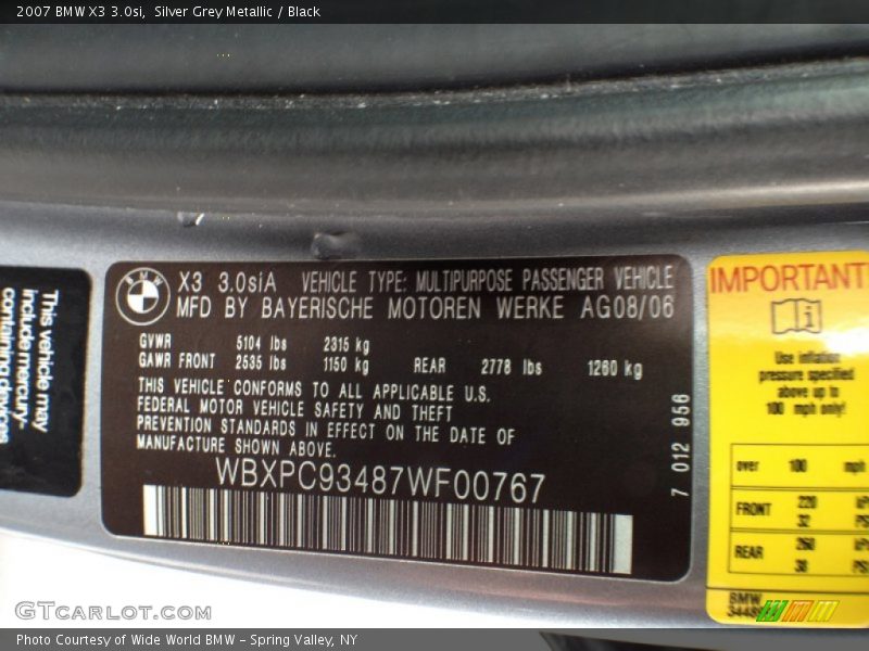 Silver Grey Metallic / Black 2007 BMW X3 3.0si