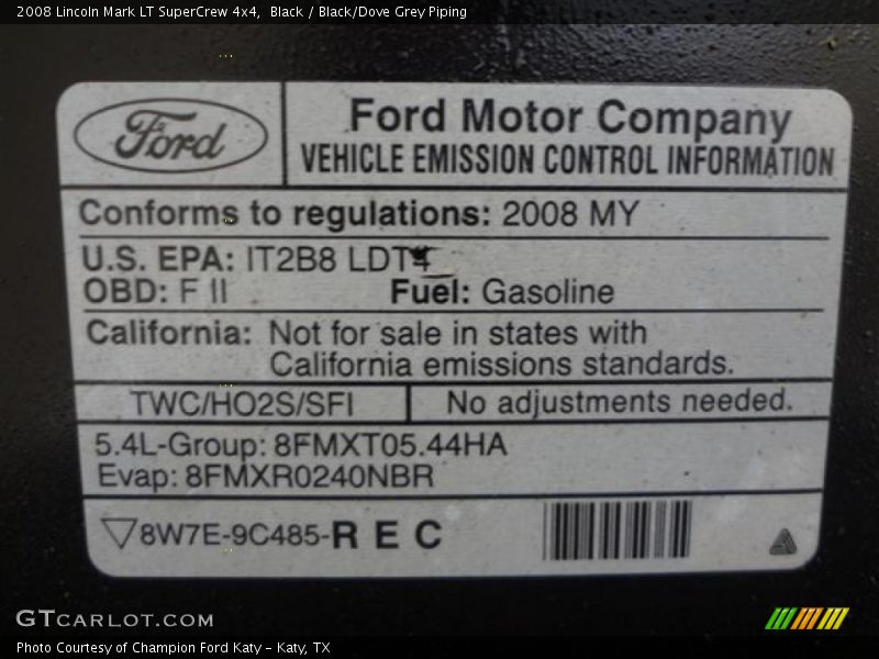 Info Tag of 2008 Mark LT SuperCrew 4x4