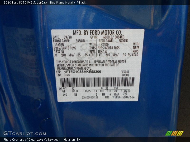 2010 F150 FX2 SuperCab Blue Flame Metallic Color Code SZ