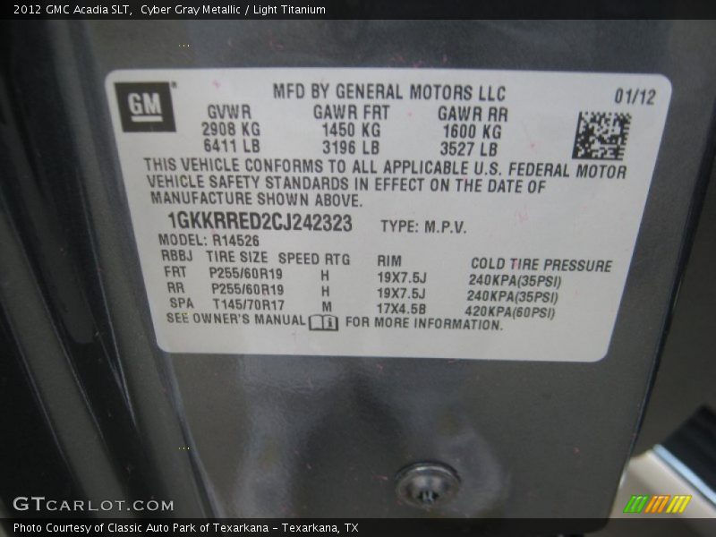 Cyber Gray Metallic / Light Titanium 2012 GMC Acadia SLT