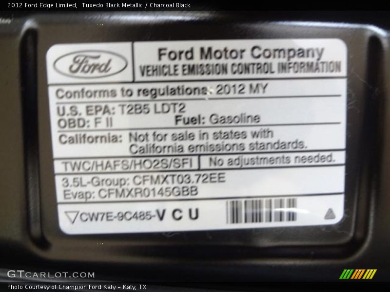 Tuxedo Black Metallic / Charcoal Black 2012 Ford Edge Limited