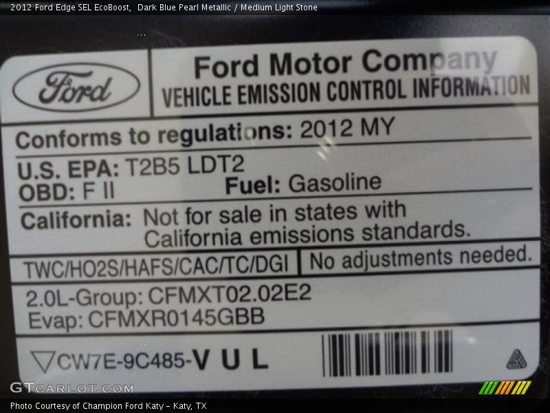 Dark Blue Pearl Metallic / Medium Light Stone 2012 Ford Edge SEL EcoBoost