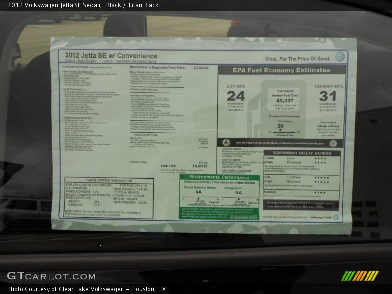Black / Titan Black 2012 Volkswagen Jetta SE Sedan