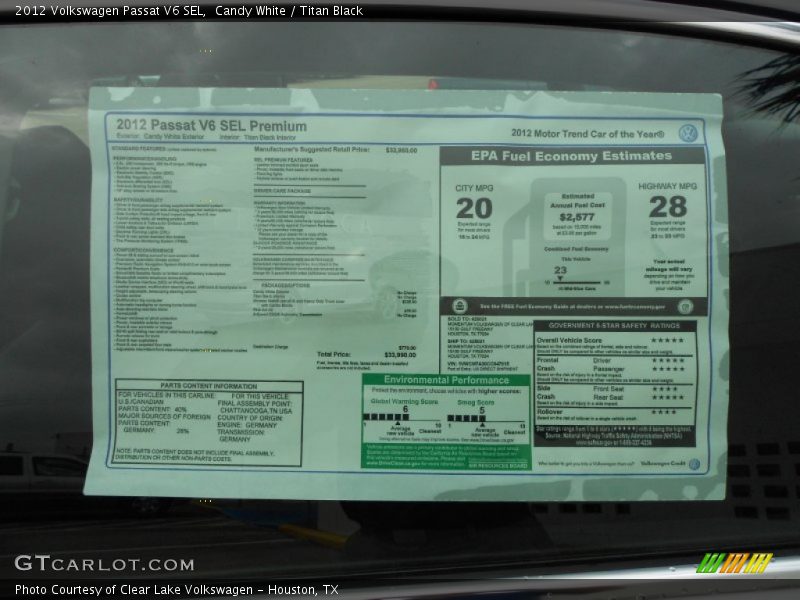 Candy White / Titan Black 2012 Volkswagen Passat V6 SEL