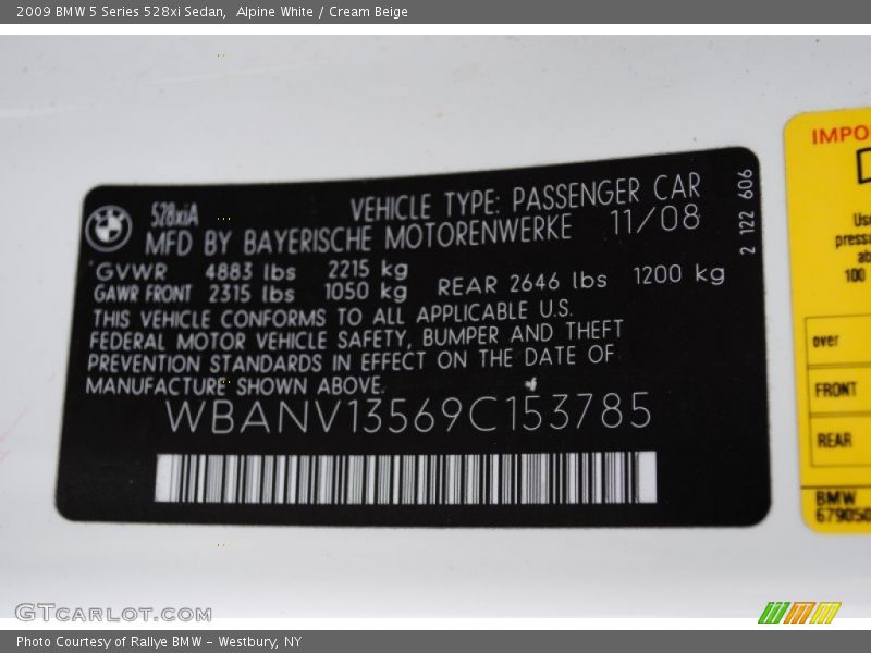 Alpine White / Cream Beige 2009 BMW 5 Series 528xi Sedan