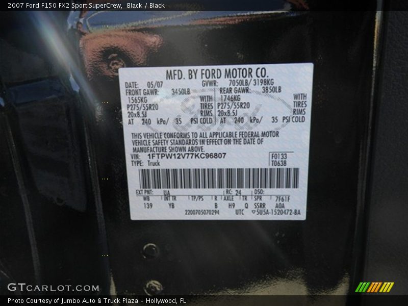 2007 F150 FX2 Sport SuperCrew Black Color Code UA