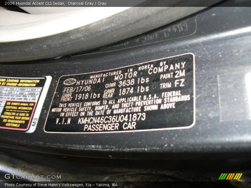 Charcoal Gray / Gray 2006 Hyundai Accent GLS Sedan