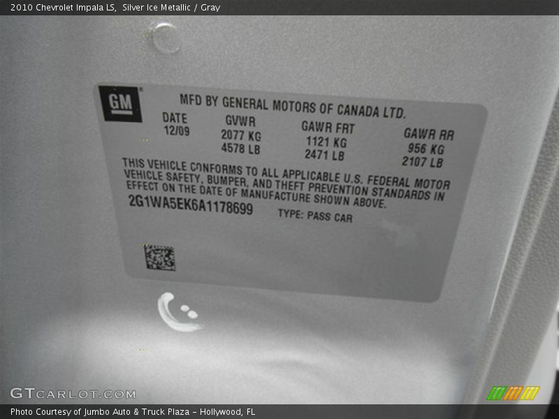 Silver Ice Metallic / Gray 2010 Chevrolet Impala LS