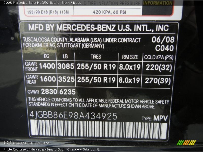 Black / Black 2008 Mercedes-Benz ML 350 4Matic