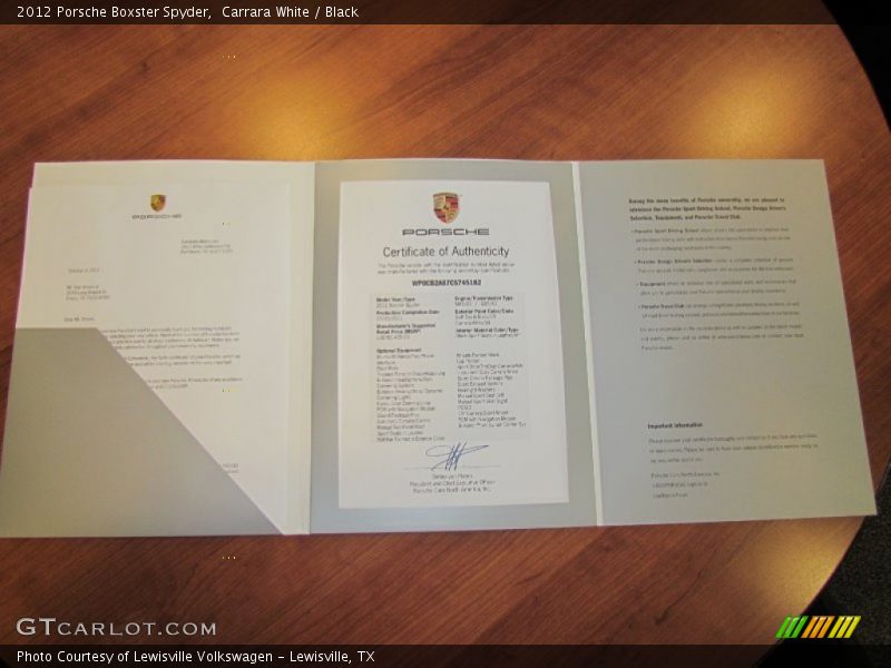 Books/Manuals of 2012 Boxster Spyder