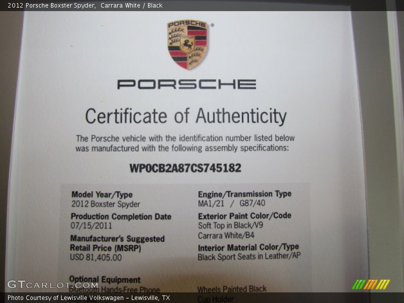 Books/Manuals of 2012 Boxster Spyder