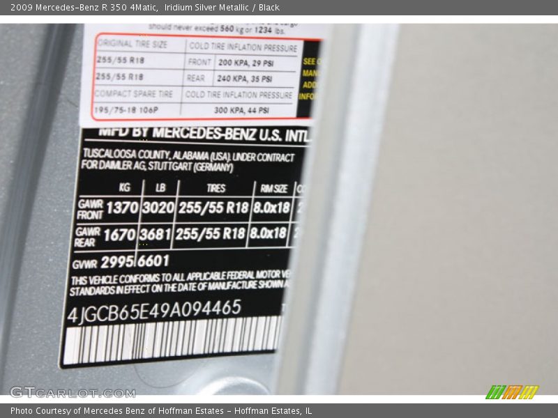 Iridium Silver Metallic / Black 2009 Mercedes-Benz R 350 4Matic