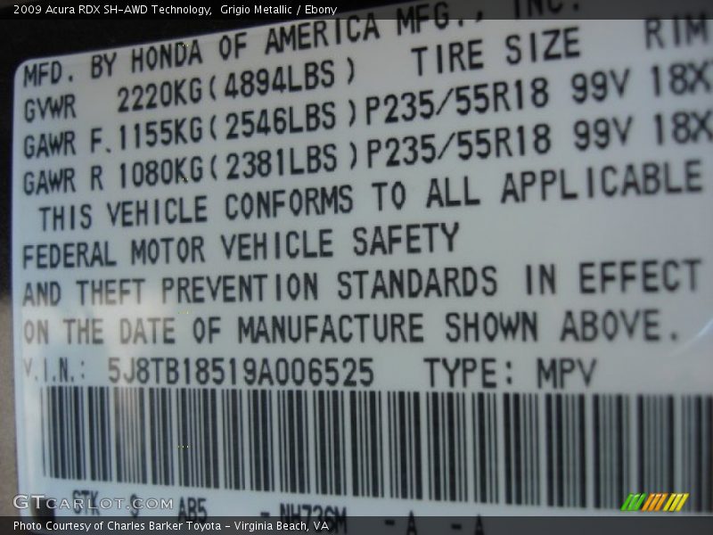 Grigio Metallic / Ebony 2009 Acura RDX SH-AWD Technology