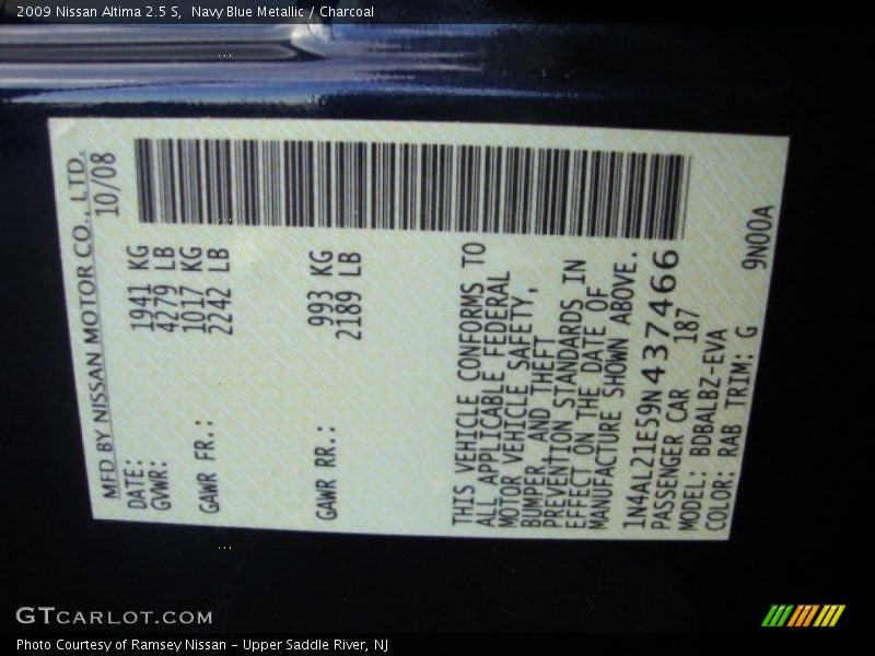 Navy Blue Metallic / Charcoal 2009 Nissan Altima 2.5 S