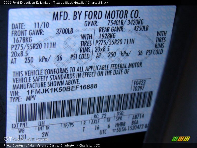 2011 Expedition EL Limited Tuxedo Black Metallic Color Code UH