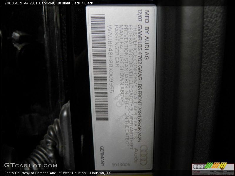 Brilliant Black / Black 2008 Audi A4 2.0T Cabriolet