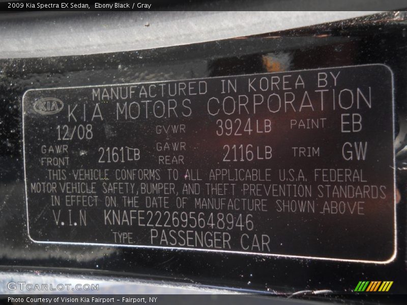 Ebony Black / Gray 2009 Kia Spectra EX Sedan