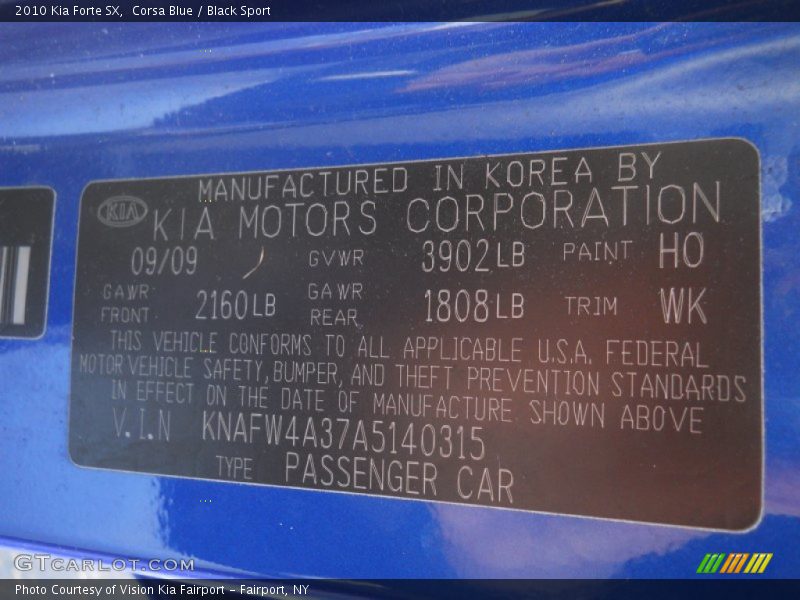 Corsa Blue / Black Sport 2010 Kia Forte SX