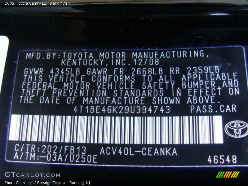 Black / Ash 2009 Toyota Camry LE