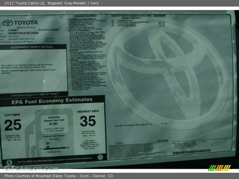 Magnetic Gray Metallic / Ivory 2012 Toyota Camry LE