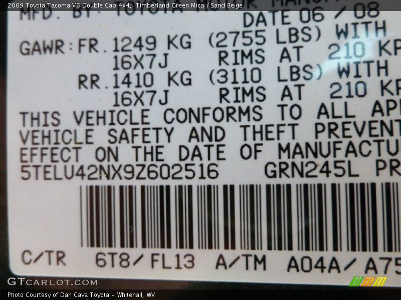 Timberland Green Mica / Sand Beige 2009 Toyota Tacoma V6 Double Cab 4x4